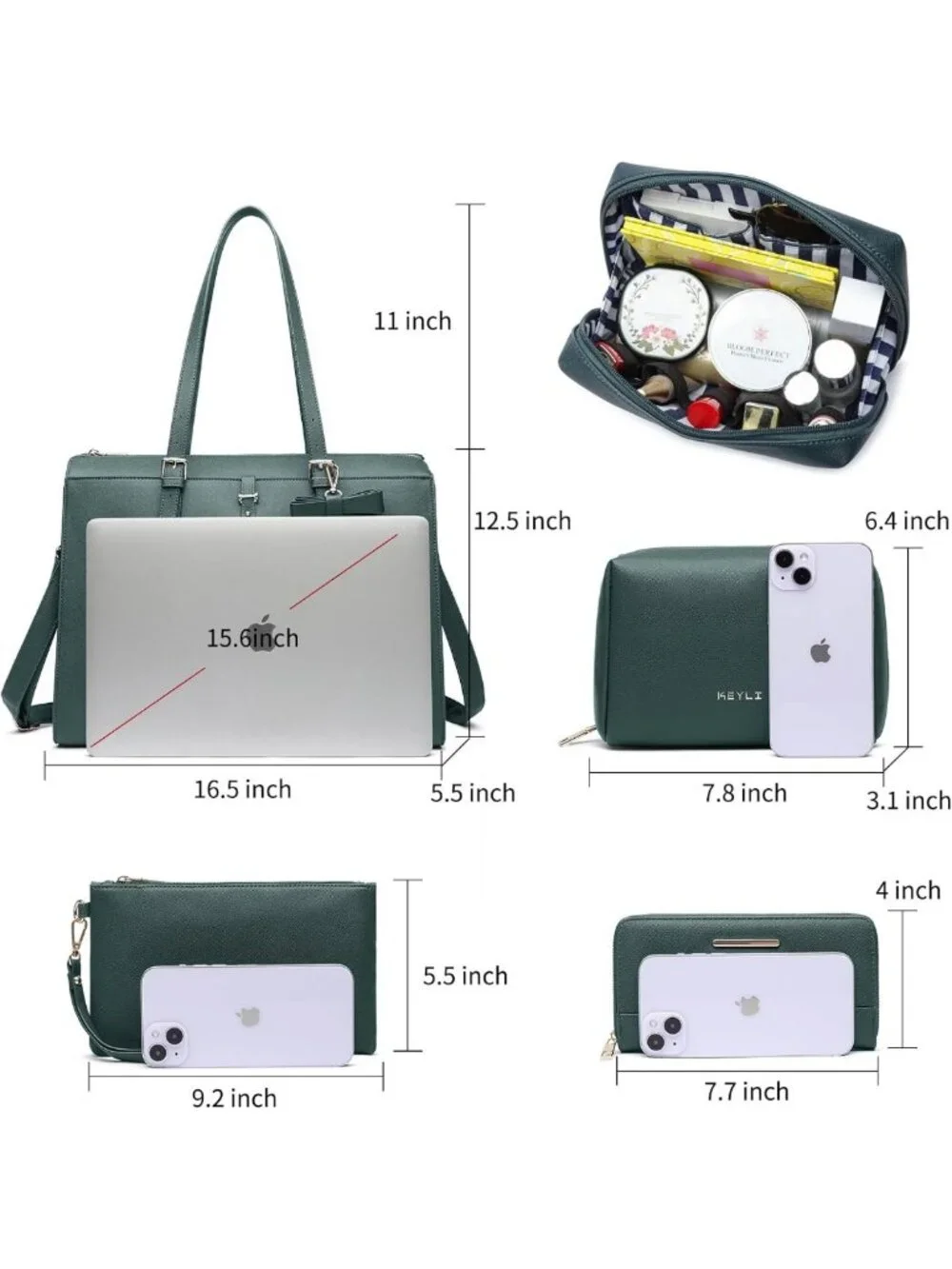 Stylish 4pc Laptop Bag Set for Women - Large Leather Briefcase with USB Charging